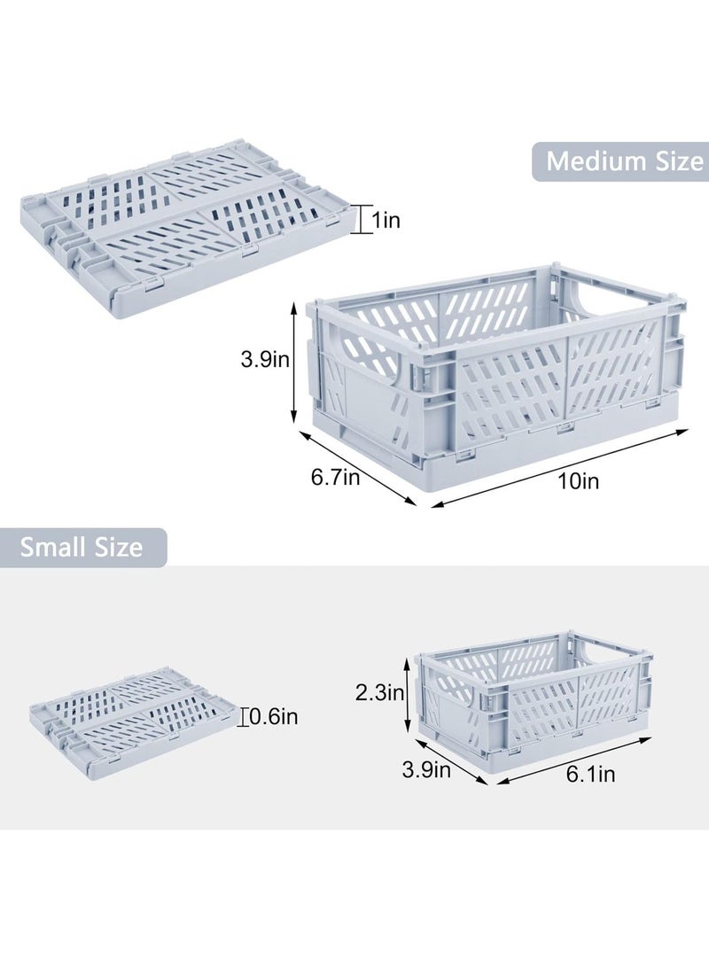 Weraher Plastic Storage Baskets for Desk Organizing, Office Drawer Organizer, 2 Medium+2 Small Durable Folding Storage Crate for Home Kitchen Classroom Office Bedroom and Bathroom Storage (Blue) - Image 3
